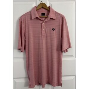 Greg Norman Pink Striped Stretch Polo Shirt M Short Sleeve Embroidered Logo